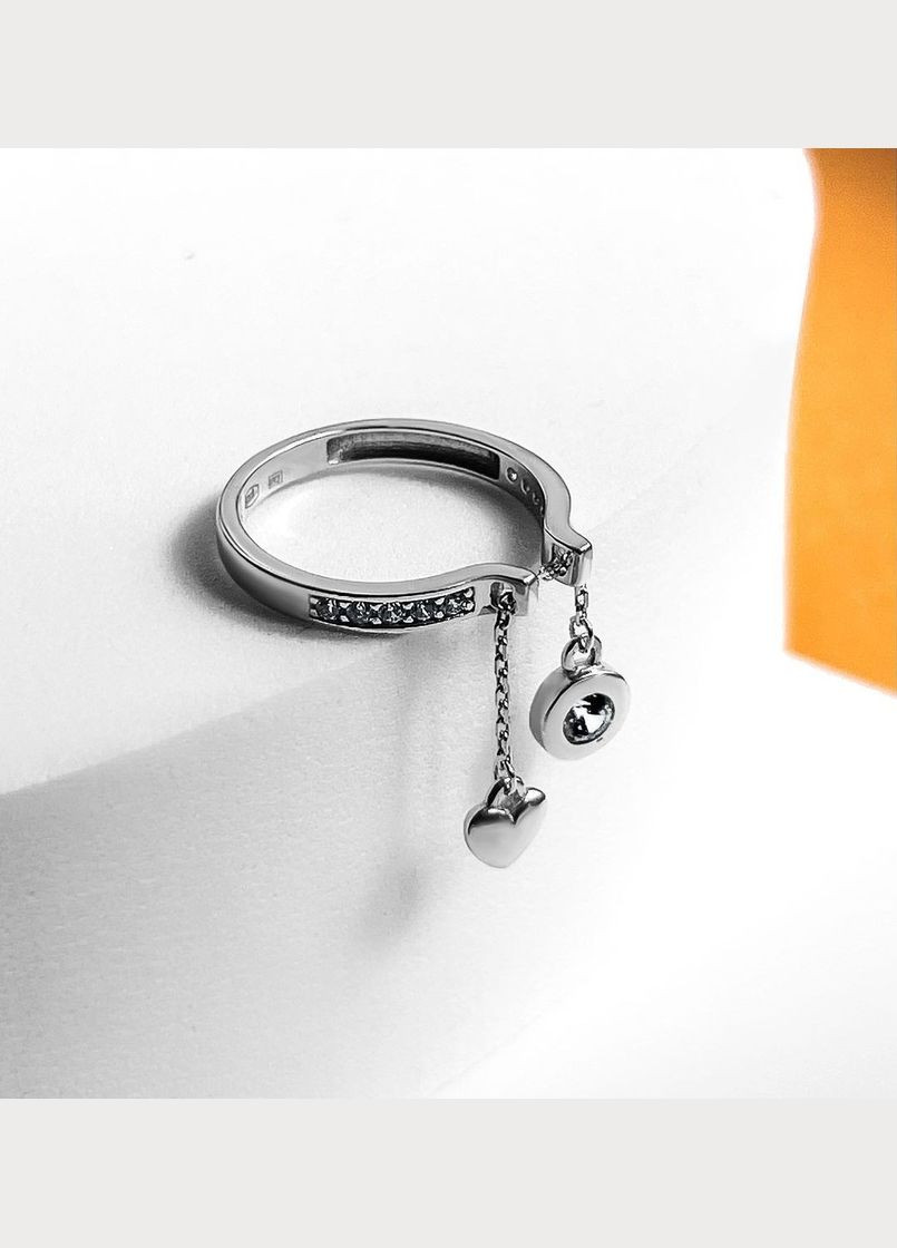 Срібна каблучка із ланцюжком з Білими каменями 18 розмір срібло 925 проби Родоване 1161к 2.47г No Brand (328294711)