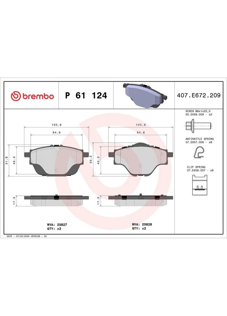Гальмівні колодки дискові P61 124 Brembo (390293327)