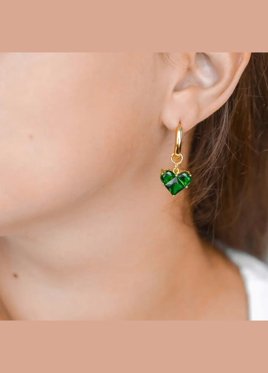 Серьги-подвески Сердце цвет зеленый, фурнитура гипоаллергенный сплав цвет золото L-35мм No Brand Підвіски (315440165)