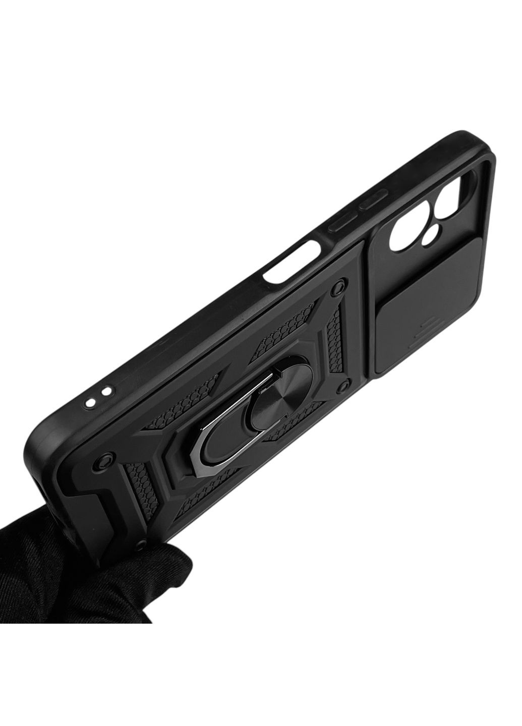 Чехол для Spark 9 Pro (KH7n) бронированный с кольцом-держаталем со шторкой на техно спарк 9 про черный rg1 Tecno (366235254)