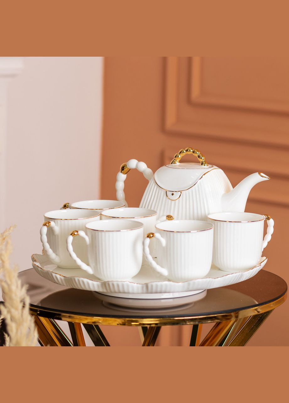 Чайный набор на 6 персон, с заварочным чайником и подставкой, белый. Yiwu (370675554)