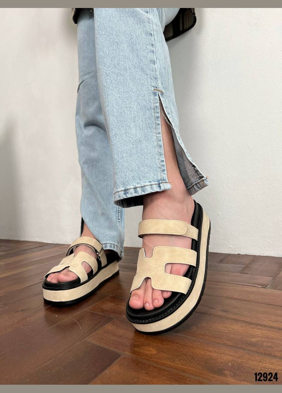 Бежевые бежевые шлепанцы из эко-нубука - универсальные и комфортные No Brand