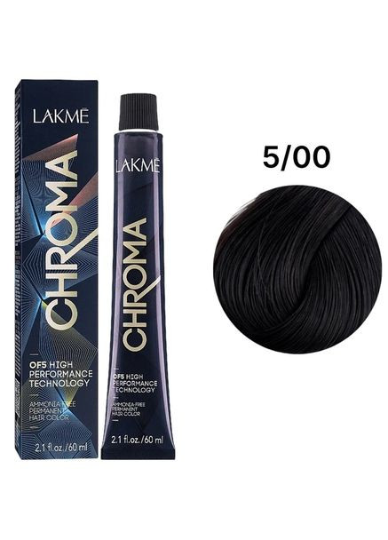 Безаммиачная перманентная краска для волос Chroma Permanent Hair Color 5/00 Light Brown 60 мл Lakme (370671717)