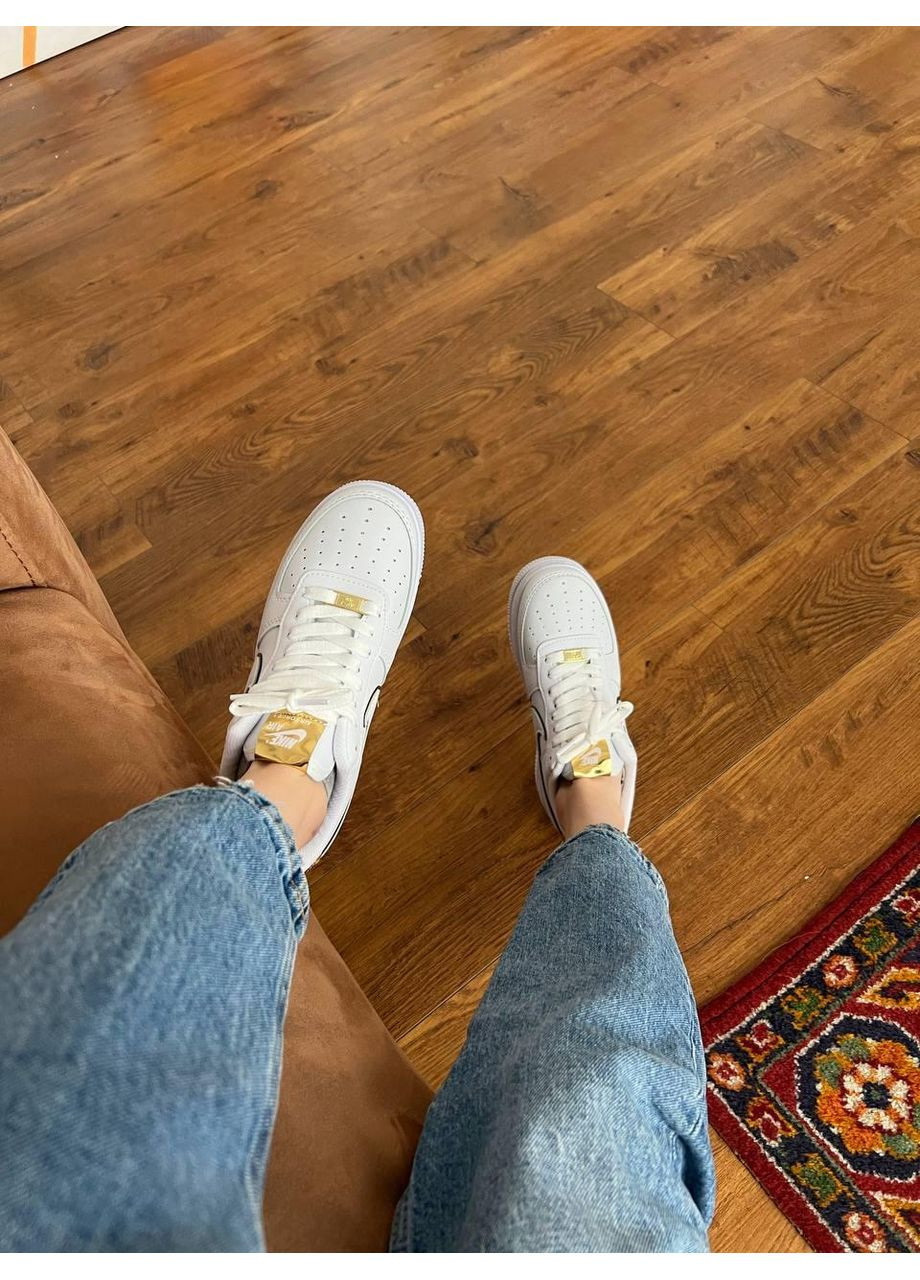 Білі Осінні кросівки чоловічі nike air force 1 white gold v2 найк аір форс 1 преміум No Brand