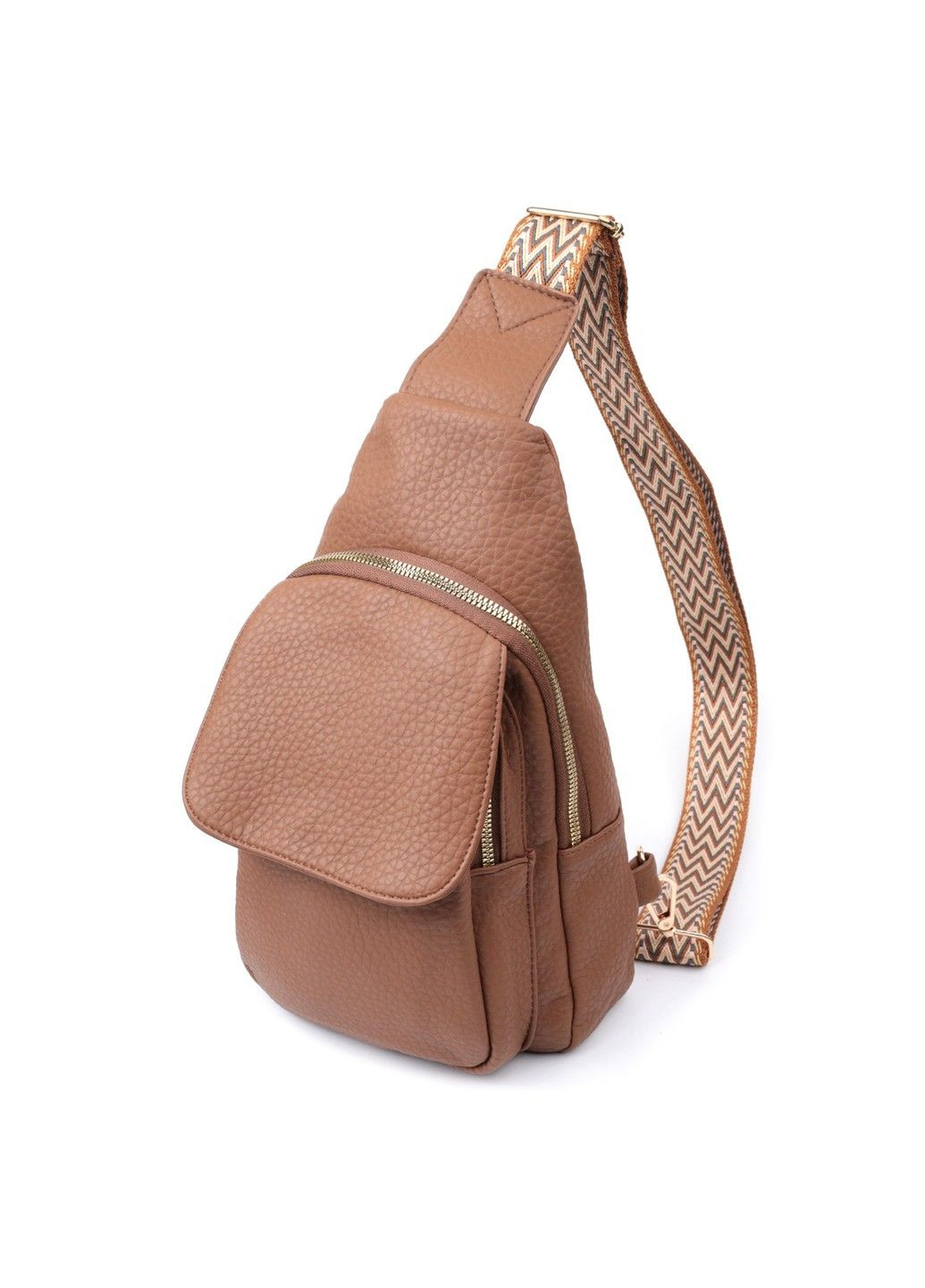 Практичная женская сумка с одной лямкой через плечо из крупнозернистой экокожи 22764 Коричневый Vintage (303877216)