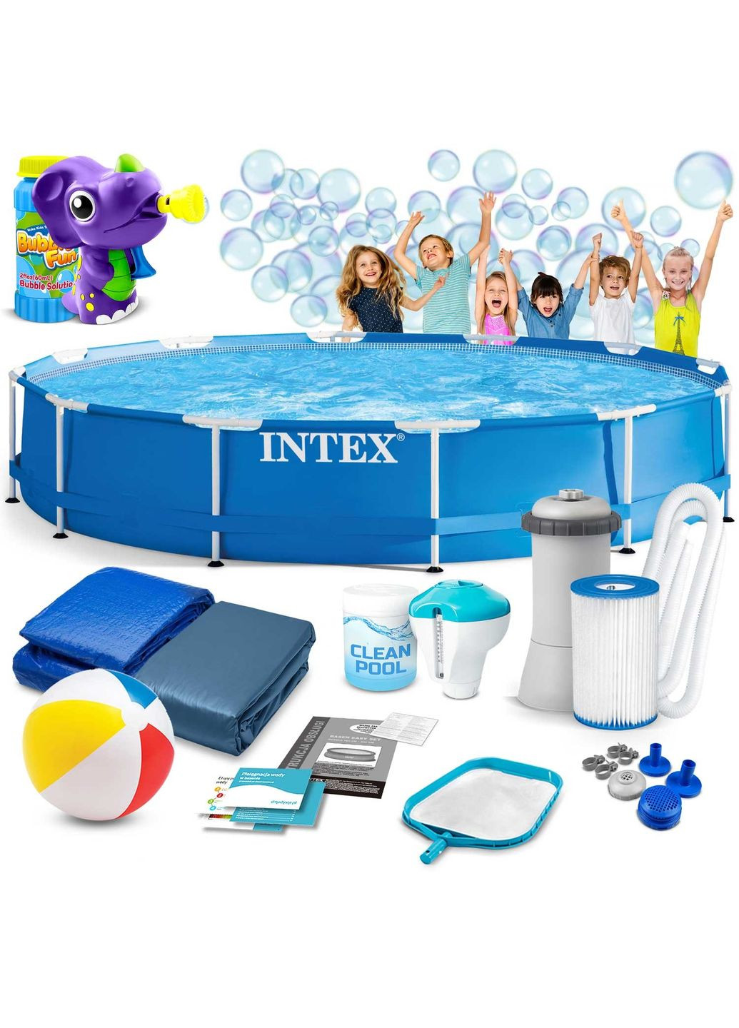 Бассейн каркасный 16в1 28212, 366 x 76 см + пузырьковая машина Intex (329201061)