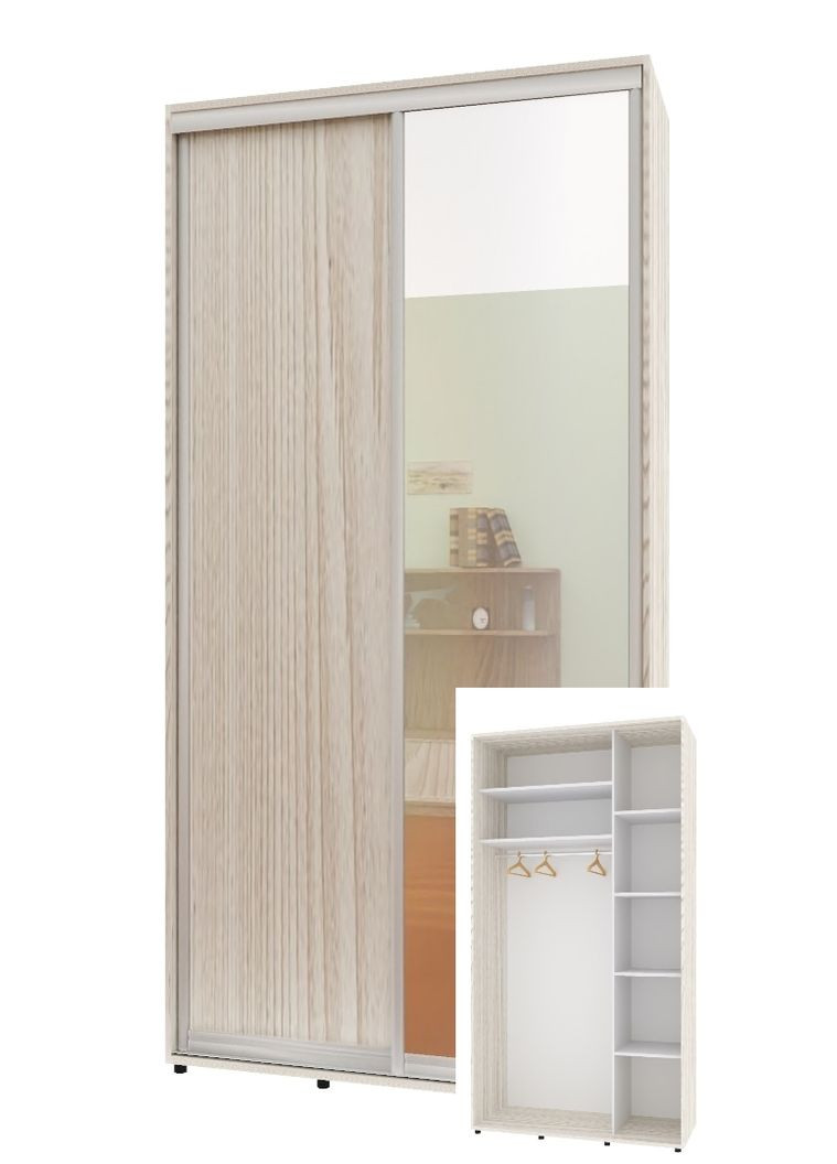 Шкаф-купе двухдверный Комфорт Мебель 100*60*240 см Дуб Беленый ДСП + Зеркало Стандарт Комфорт Меблі (360473507)