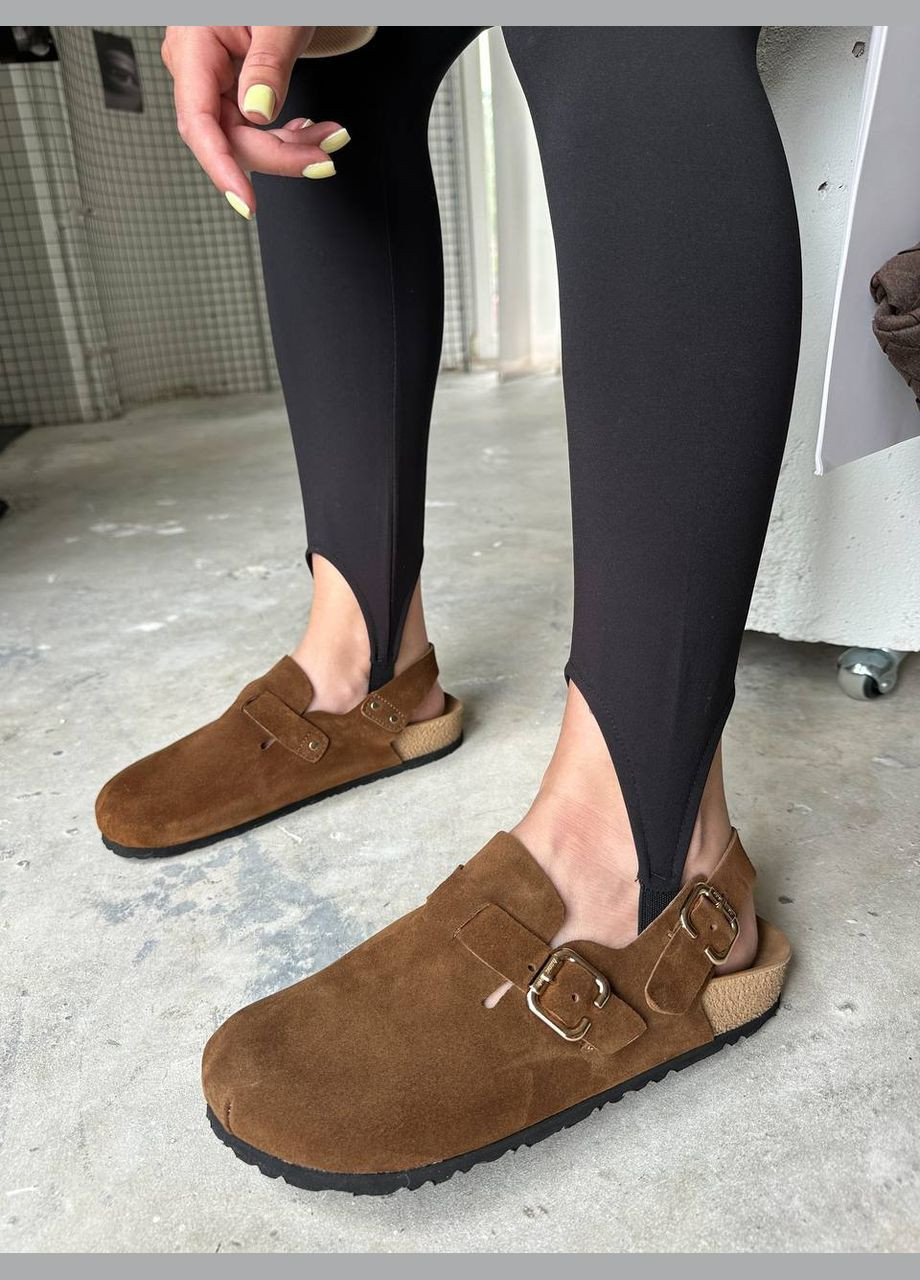 Коричневые стильные женские клоги No Brand с пряжкой