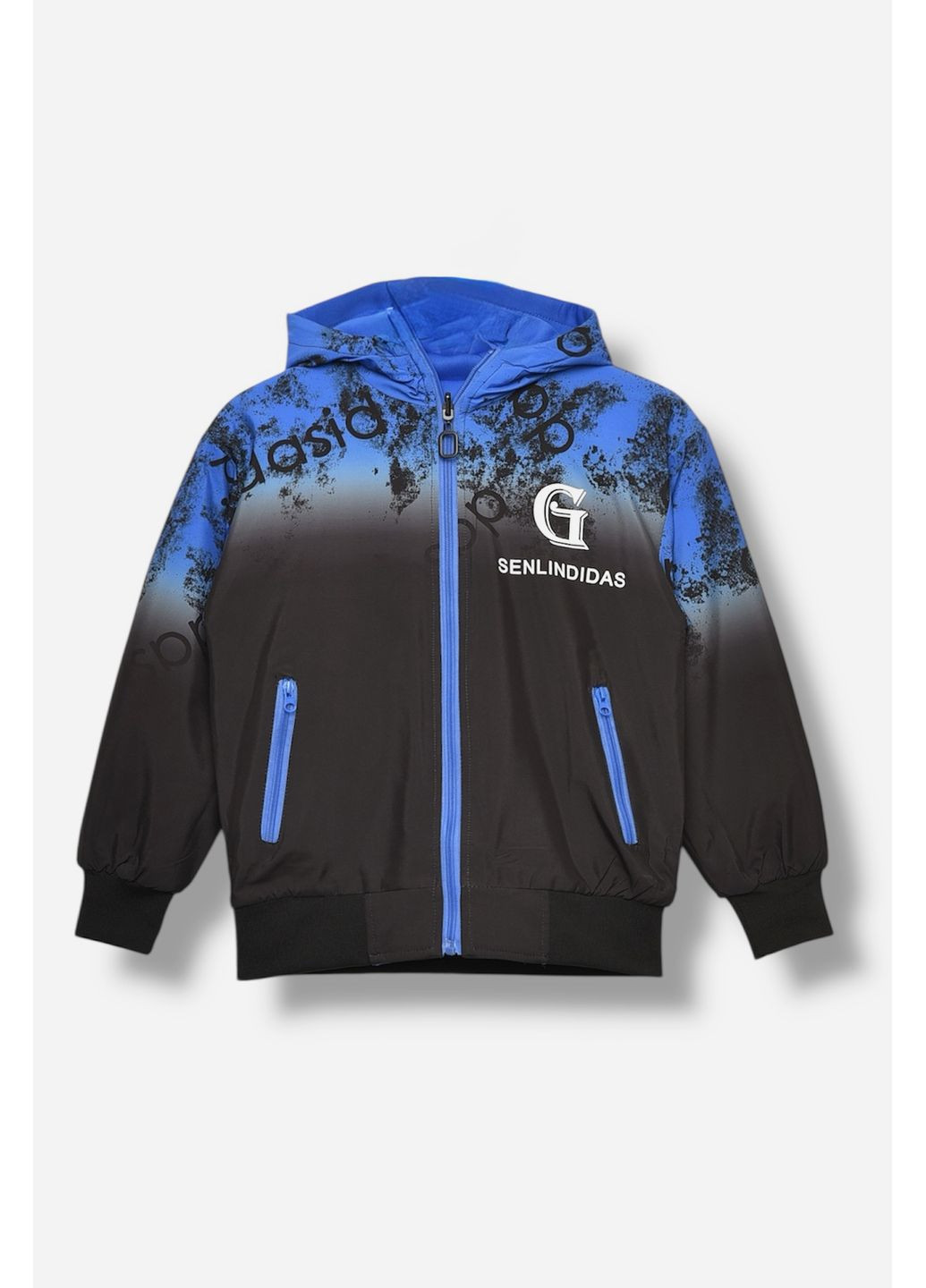 Черная демисезонная куртка детская для мальчика двухсторонняя чорно-синего цвета Let's Shop