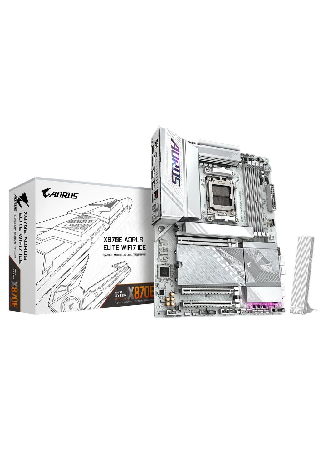 Материнская плата X870E A ELITE WF7 ICE sAM5 X870 4xDDR5 M.2 HDMI DP Wi-Fi ATX белый Gigabyte (387365049)