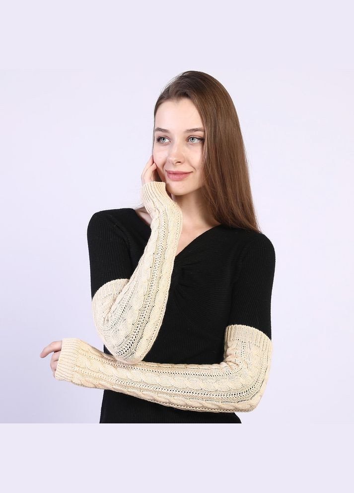 Мітенки довгі в'язані бежеві One Size No Brand (308250635)