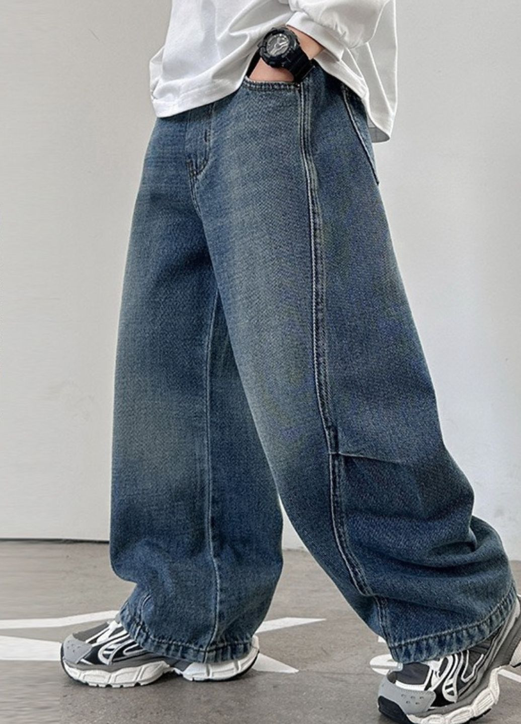 Синие демисезонные баллоны, свободные джинсы детские оверсайз багги No Brand