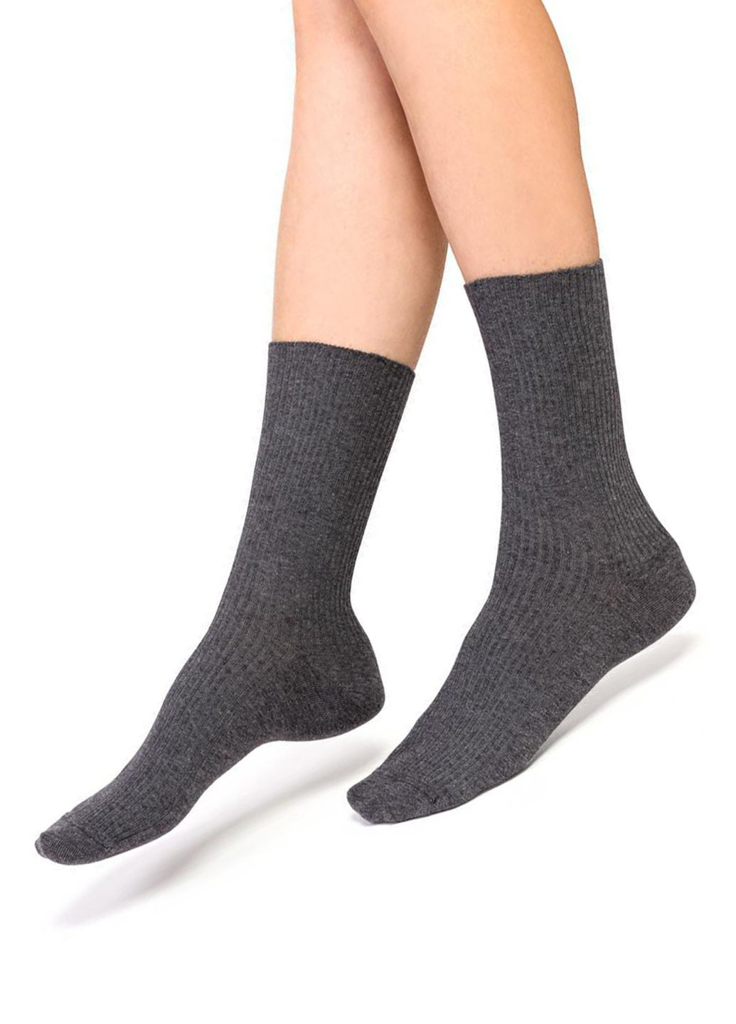 Тёмно-серые носки в рубчик хлопковые с ослабленной резинкой 062 Steven (349500525)