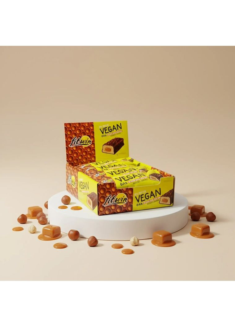 Блок веганських батончиків Vegan Bar, 12*50 грам - Карамель-фундук FitWin (371917173)