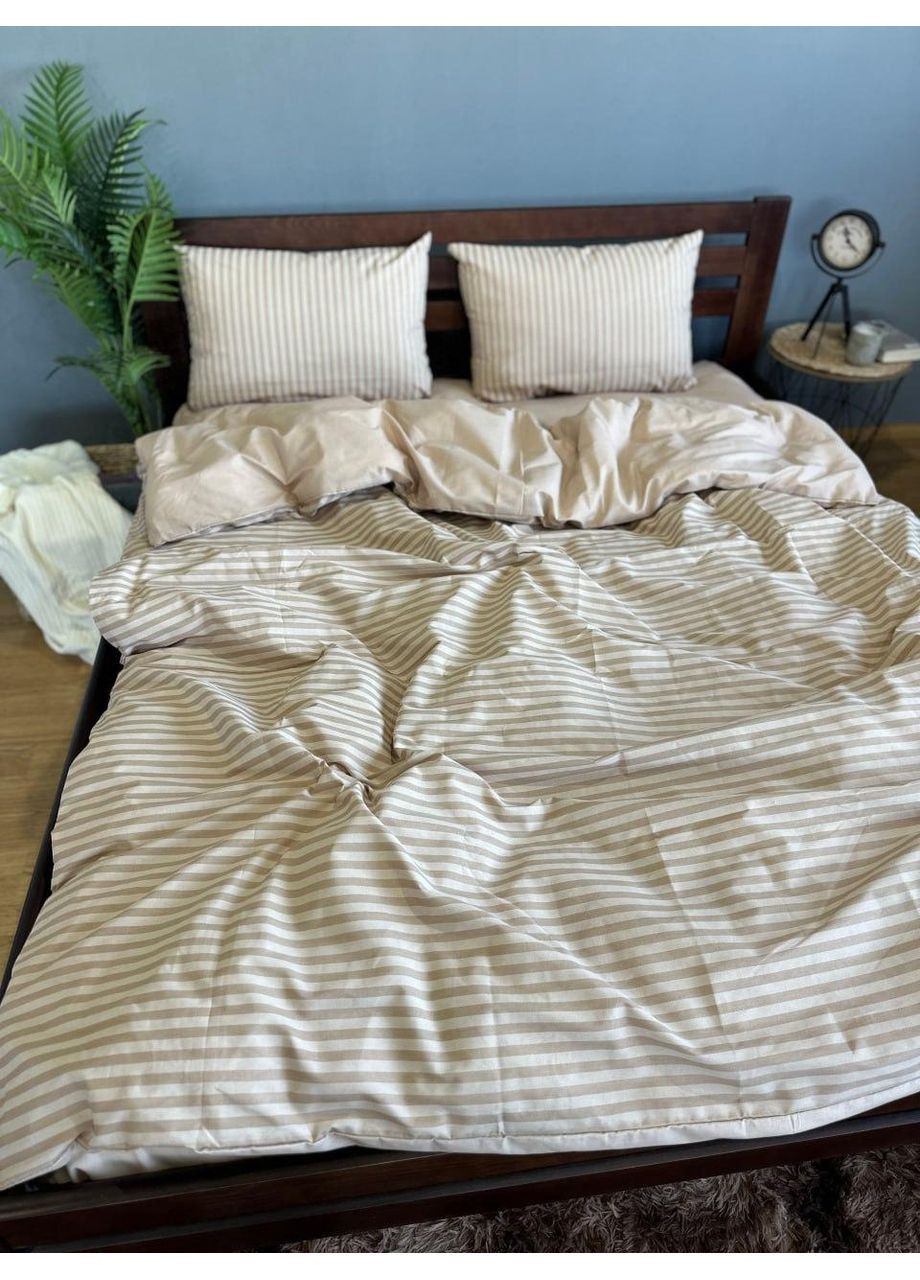 Постільна білизна бавовняна Смужка компанія Двоспальна Простирадло на гумці 160x200х20 Бязь Бежева 50 х 70 No Brand (361146405)