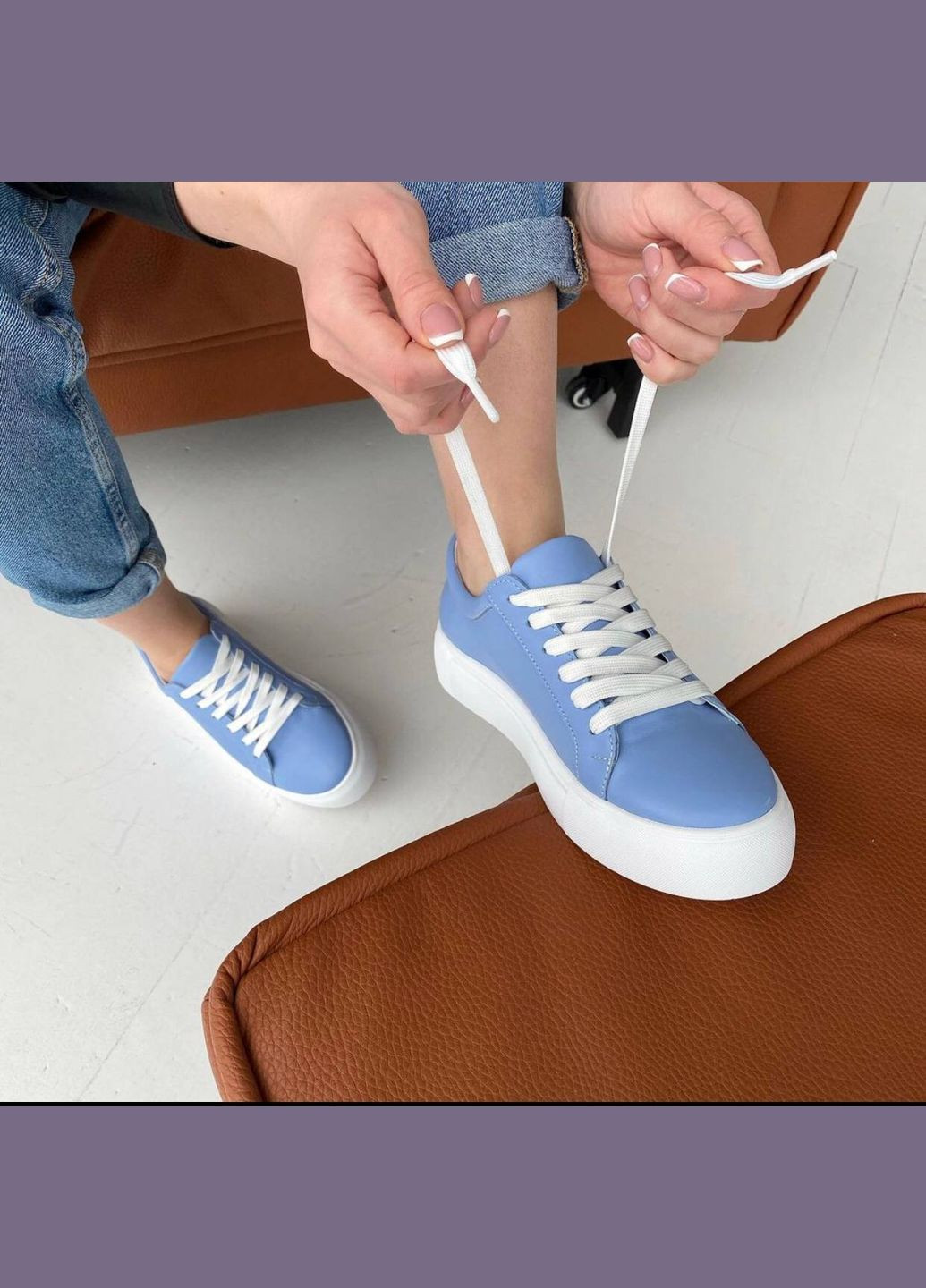 Жіночі кросівки шкіряні блакитні (1235) No Brand блакитні демісезони (313293341)