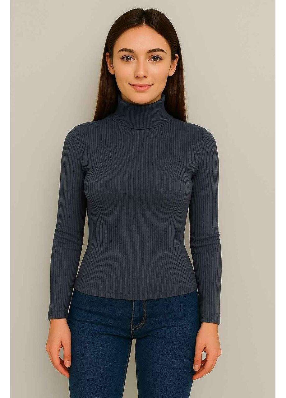 Серый зимний водолазка гольф женский теплый классический рубчик однотонный с воротом стойка графитовый Leliss