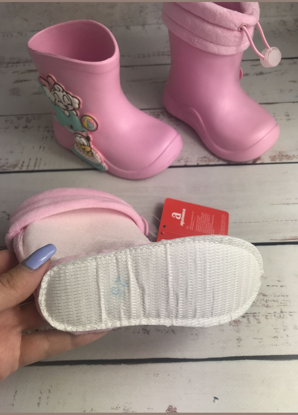 Розовые резиновые сапоги детские для девочки розовый (586) Apawwa На резинке