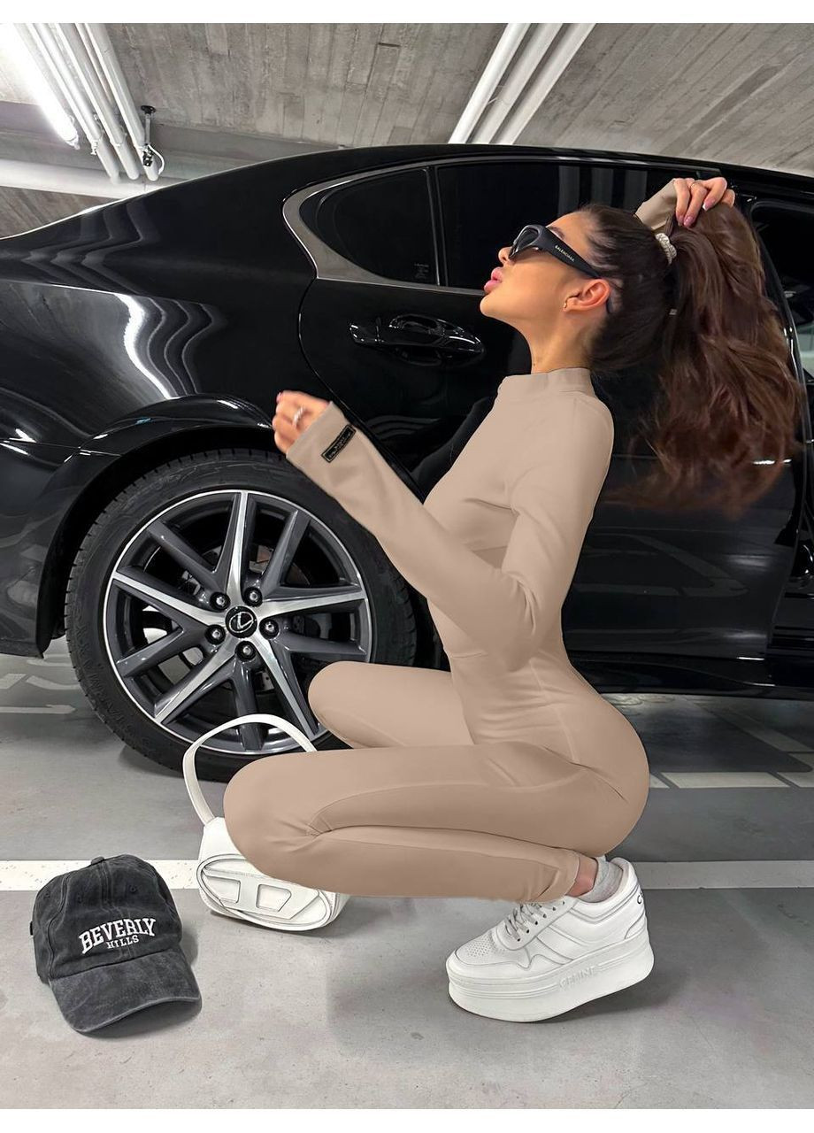 Жіночий утеплений комбінезон Asi.Store.ua комбінезон-брюки бежевий спортивний, повсякденний, вечірній, кежуал дайвінг