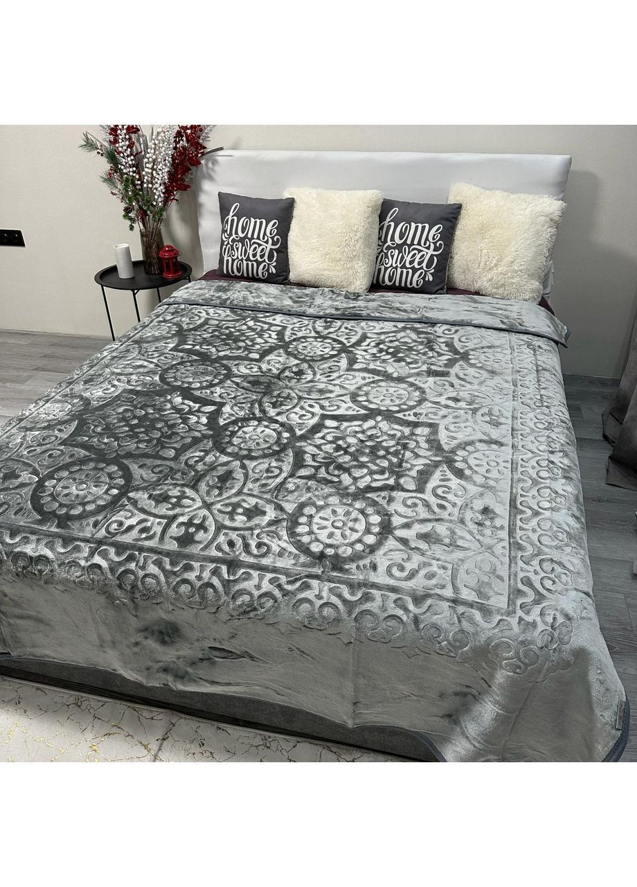 Тепле покривало на ліжко акрилове 200x230 см графітового кольору. No Brand (363834548)