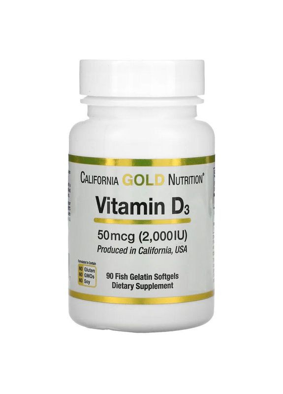 Вітамін Д3 2000 МЕ Vitamin D3 для здоров'я кісток зубів імунітету 90 капсул California Gold Nutrition (263516171)