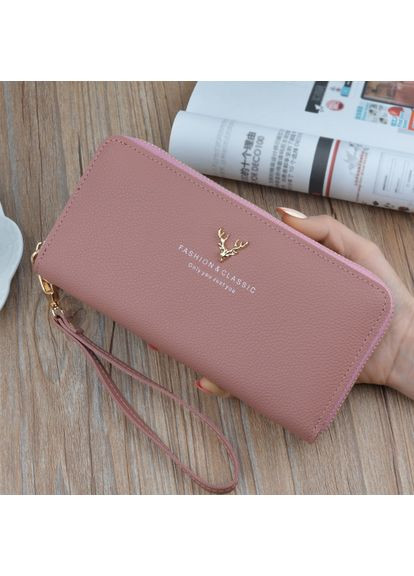 Стильний жіночий гаманець клатч на блискавці з рожевий екокожа ручкою No Brand (351536845)