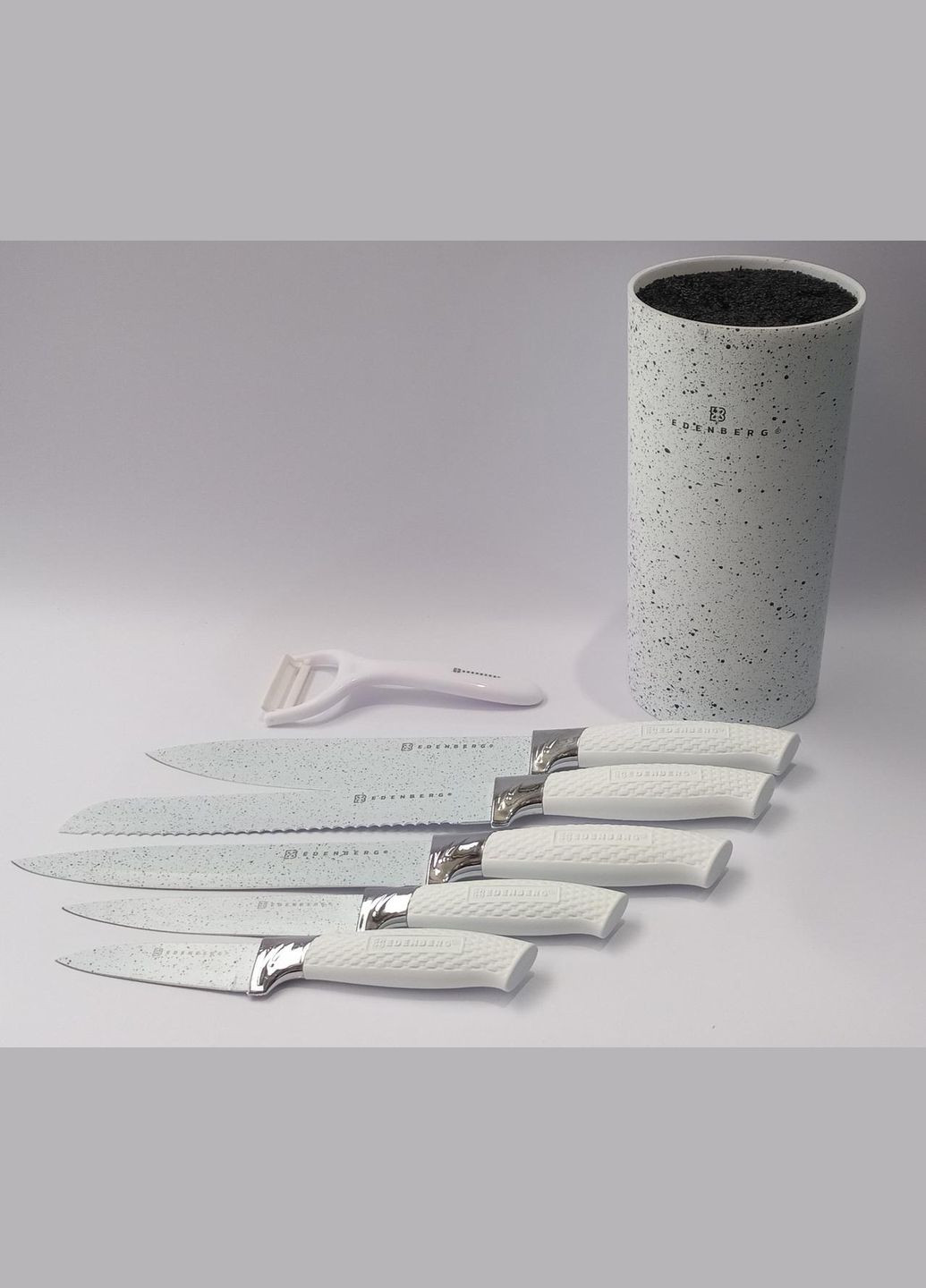 Набор ножей EB5103white с подставкой 7 предметов керамическая овощечистка белый Edenberg (322581933)