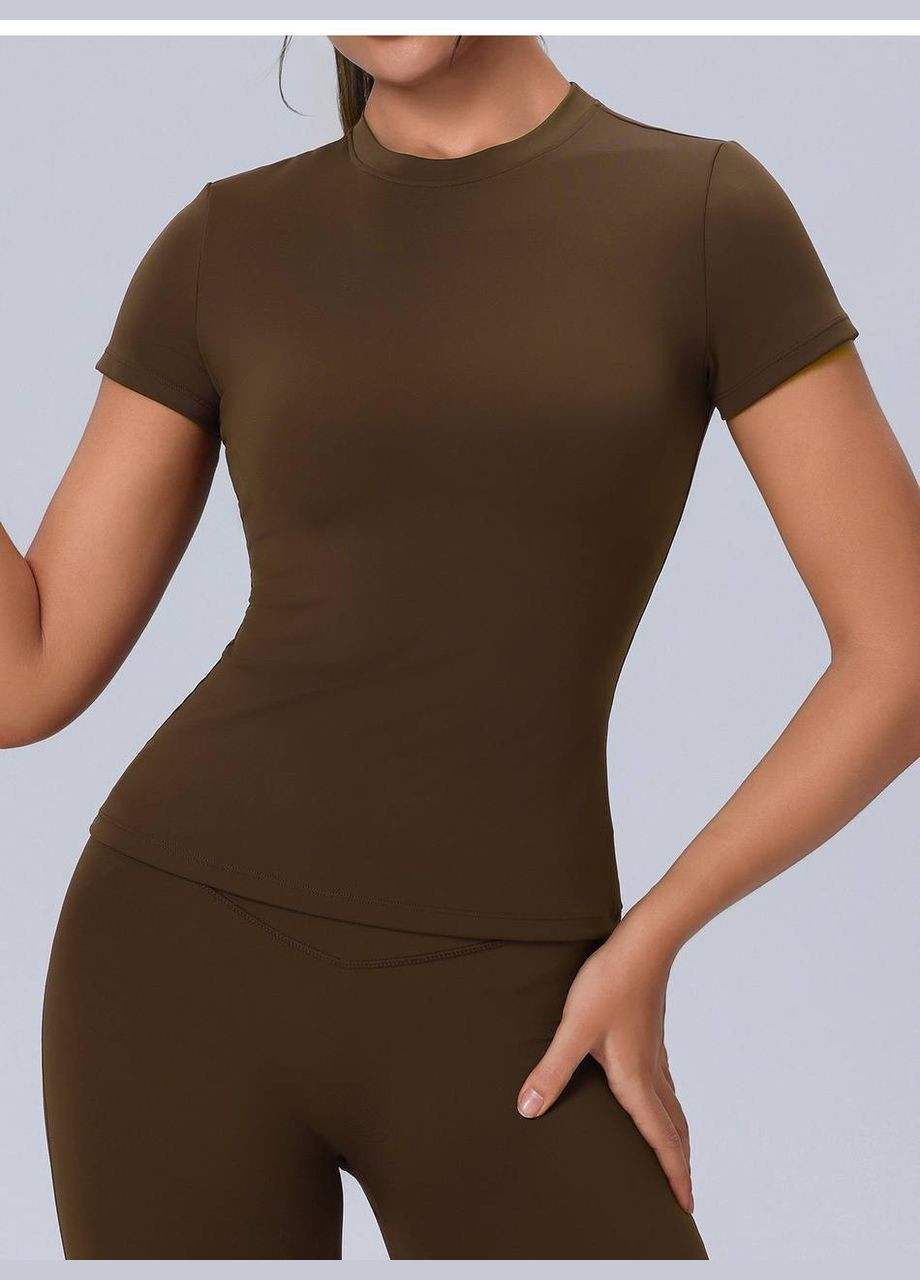 Жіноча приталена футболка для активного способу життя, кавова No Brand - (331738079)
