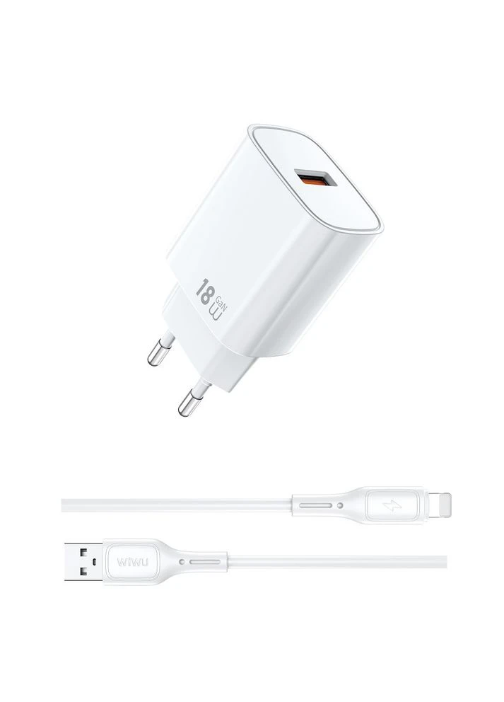 Сетевое зарядное устройство с кабелем 18W Essen GaN Fast Charger + Cable Combo Wi-G006 A-L EU Белый WIWU (389206731)