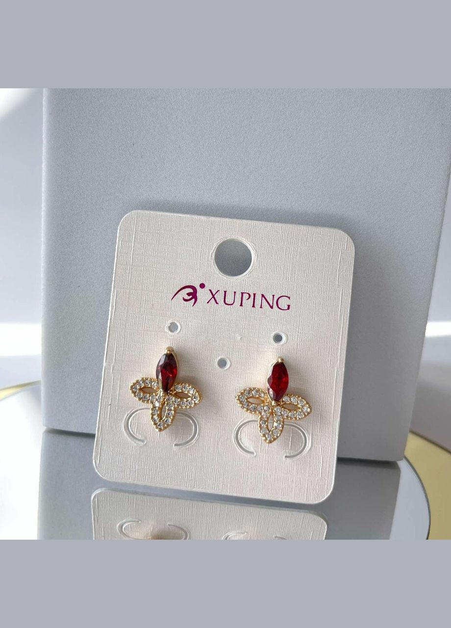 Серьги позолота Xuping Гвоздики пуссеты с красным камнем Золото 15.5 мм S15122 Xuping Jewelry (328943436)