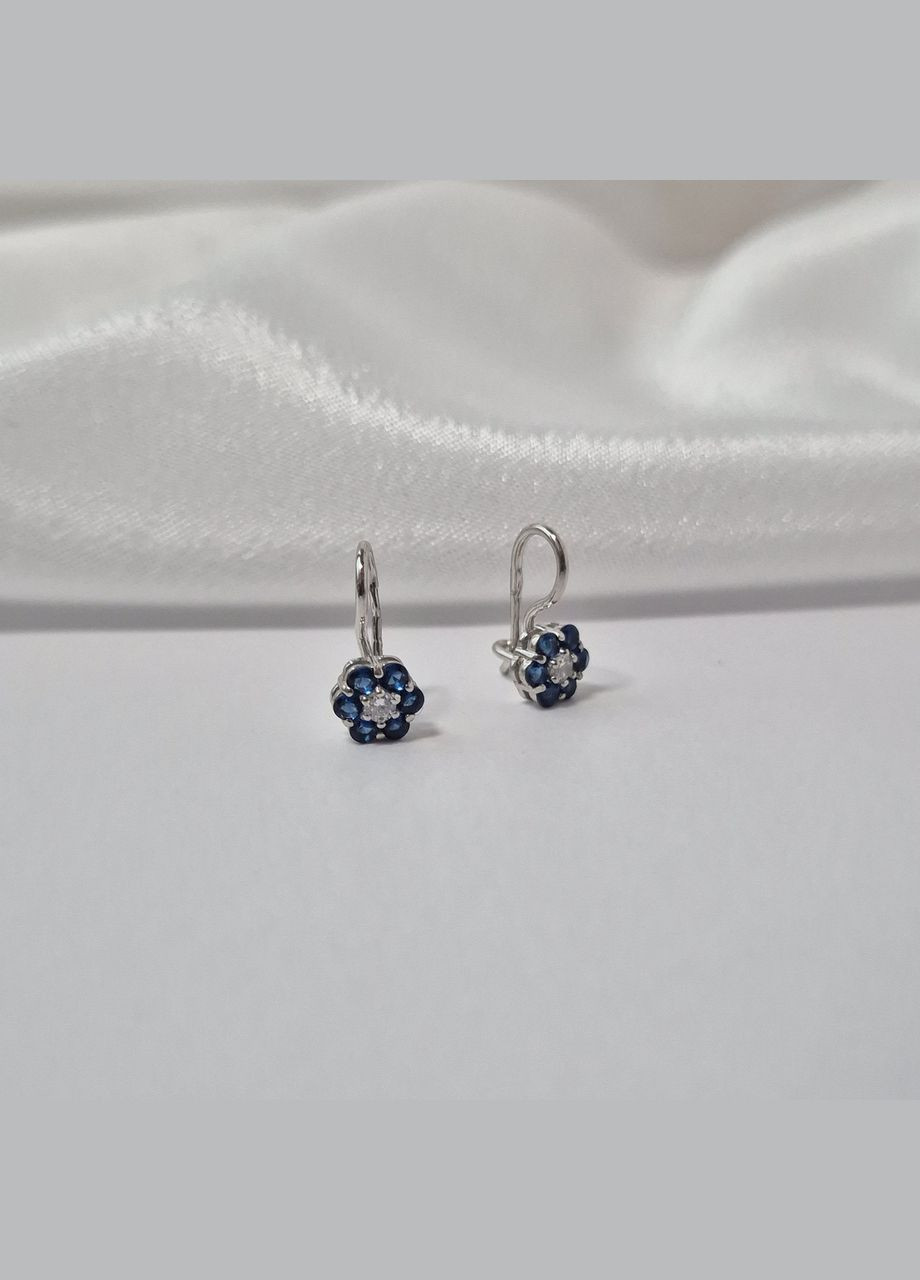 Срібні дитячі сережки на петлі Квітка із Синіми каменями Срібло 925 проби Родоване 72012с 1.05г No Brand (316649623)