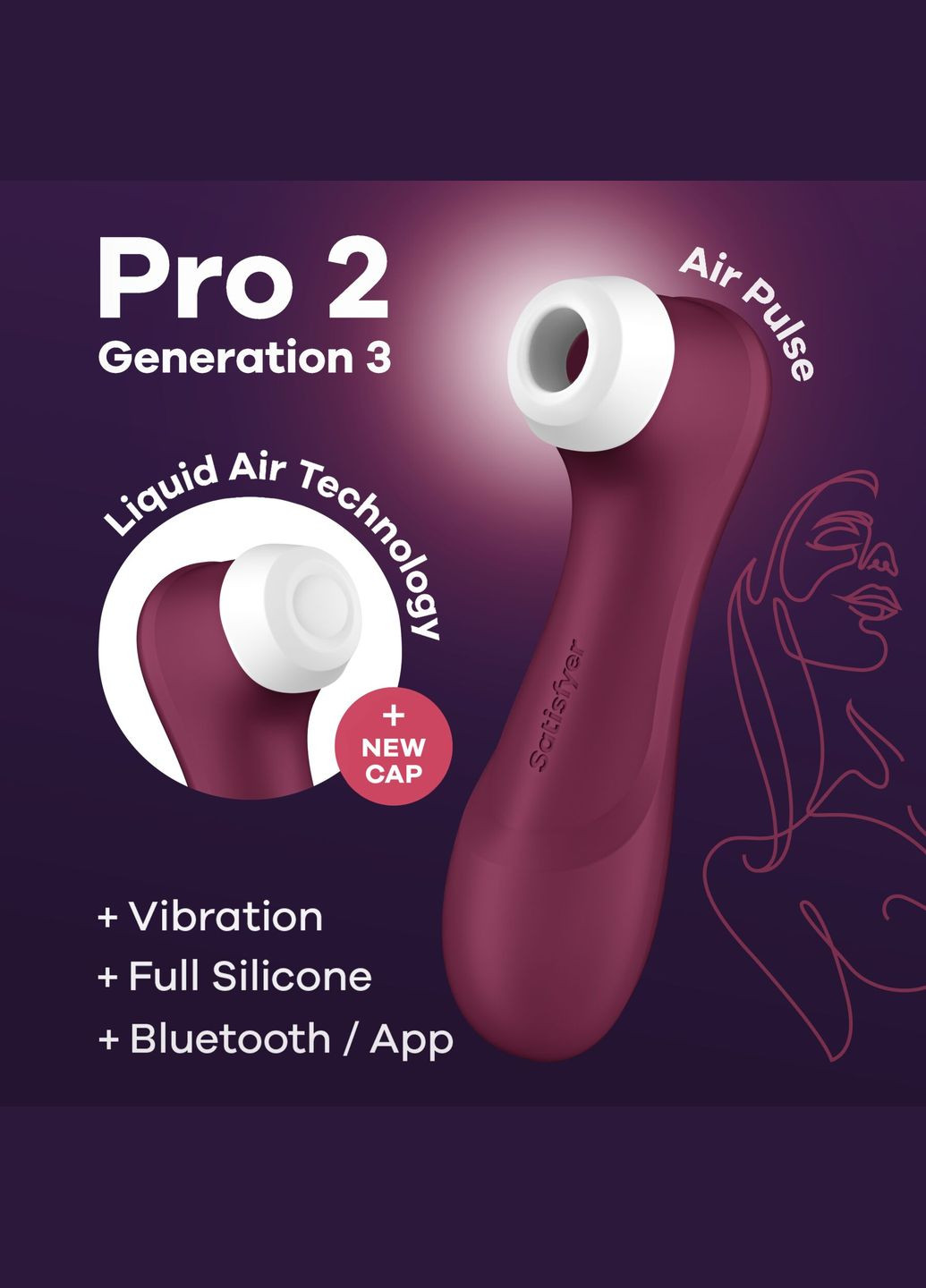 Вакуумний кліторальний стимулятор Pro 2 Generation 3 with Liquid Air Connect App Wіnе Red CherryLove Satisfyer (283251381)