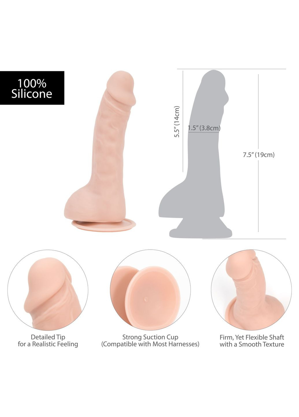 Изогнутый фаллоимитатор на присоске - BRAD 7,5″ Dildo With Balls, Beige ADDICTION (335392049)
