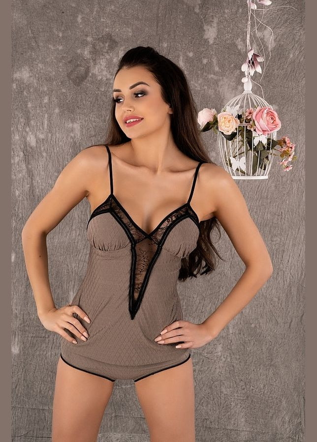 Кофейная всесезон пижамный комплект майка + шорты Livia Corsetti Kassiopeia chocolate