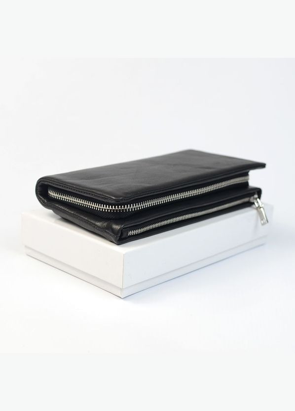 Клатч чоловічий шкіряний класичний чорний місткий на два відділення No Brand (316715411)