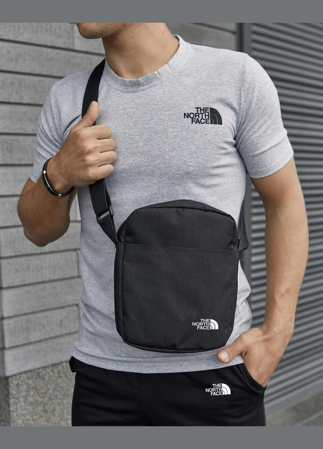 Комплект чоловічий : футболка сіра + шорти чорні + барсетка чорна No Brand (359378649)