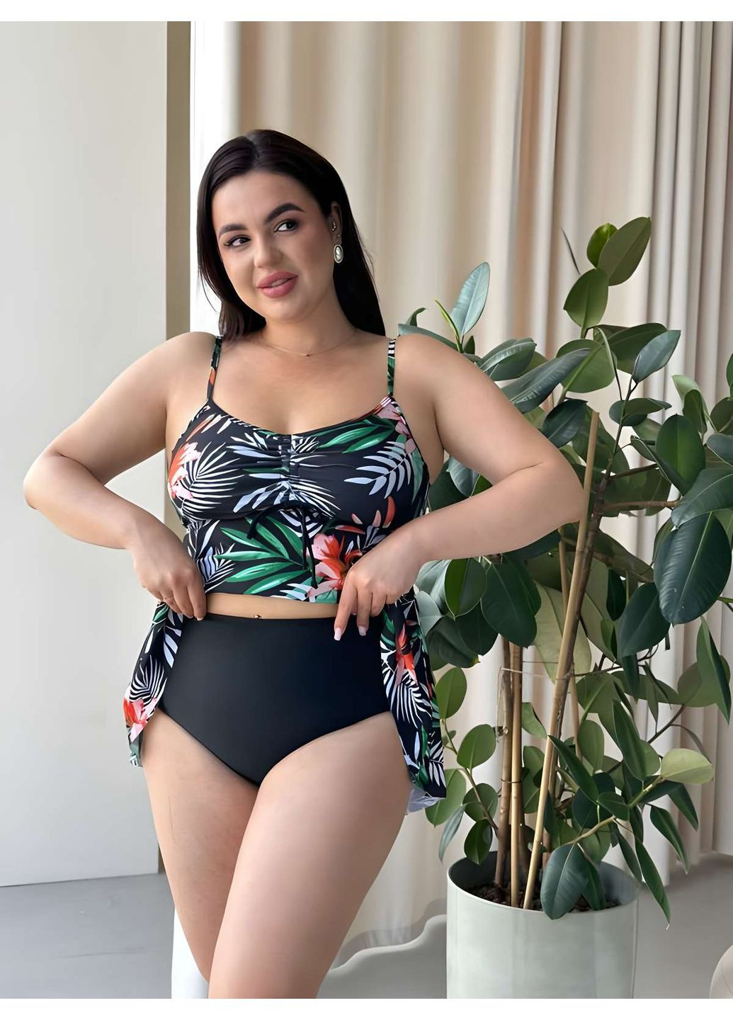 Чорний літній жіночий літній роздільний різнокольоровий купальник танкіні No Brand