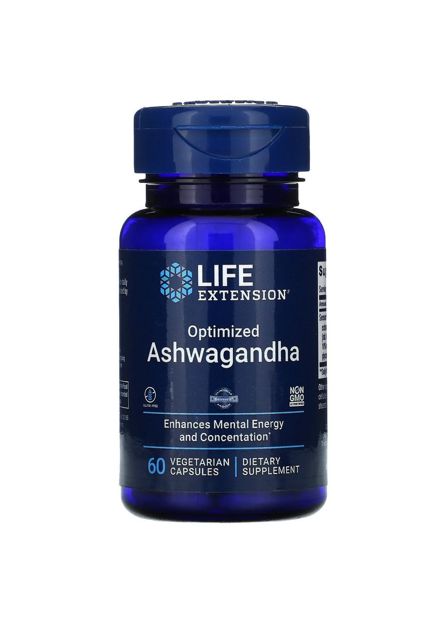 Оптимизированный экстракт Ашваганды 125 мг Ashwagandha для памяти 60 вегетарианских капсул Life Extension (267820065)