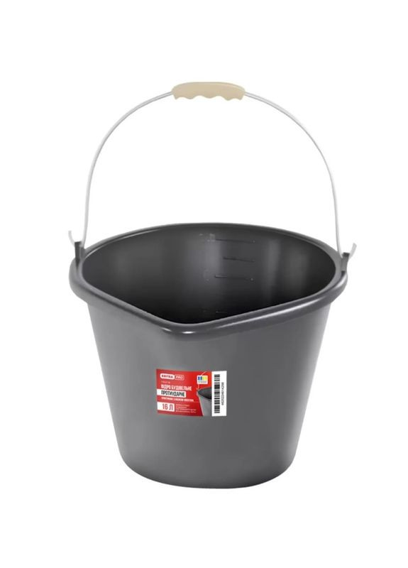 Ведро строительное PRO (16 л) пластиковое черное усиленное с носиком (26507) КВІТКА (364193896)