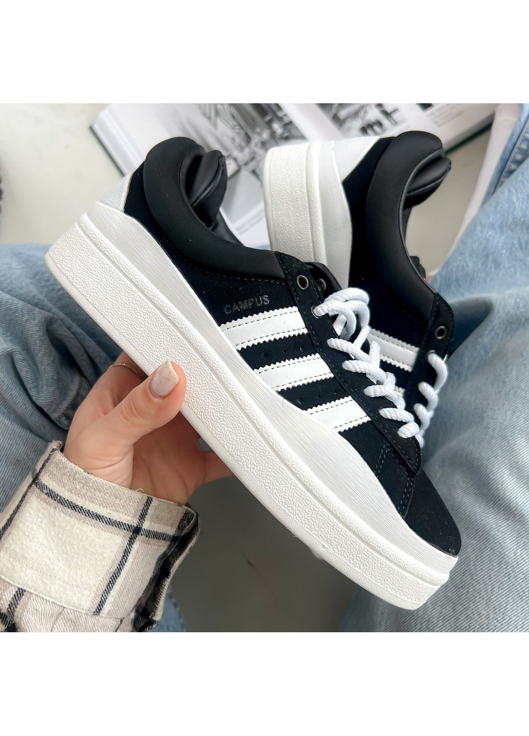 Кросівки жіночі і чоловічі Adidas Campus x Bad Bunny Black White | Адідас Кампус Бед Банні чорні No Brand чорні демісезони (348419332)