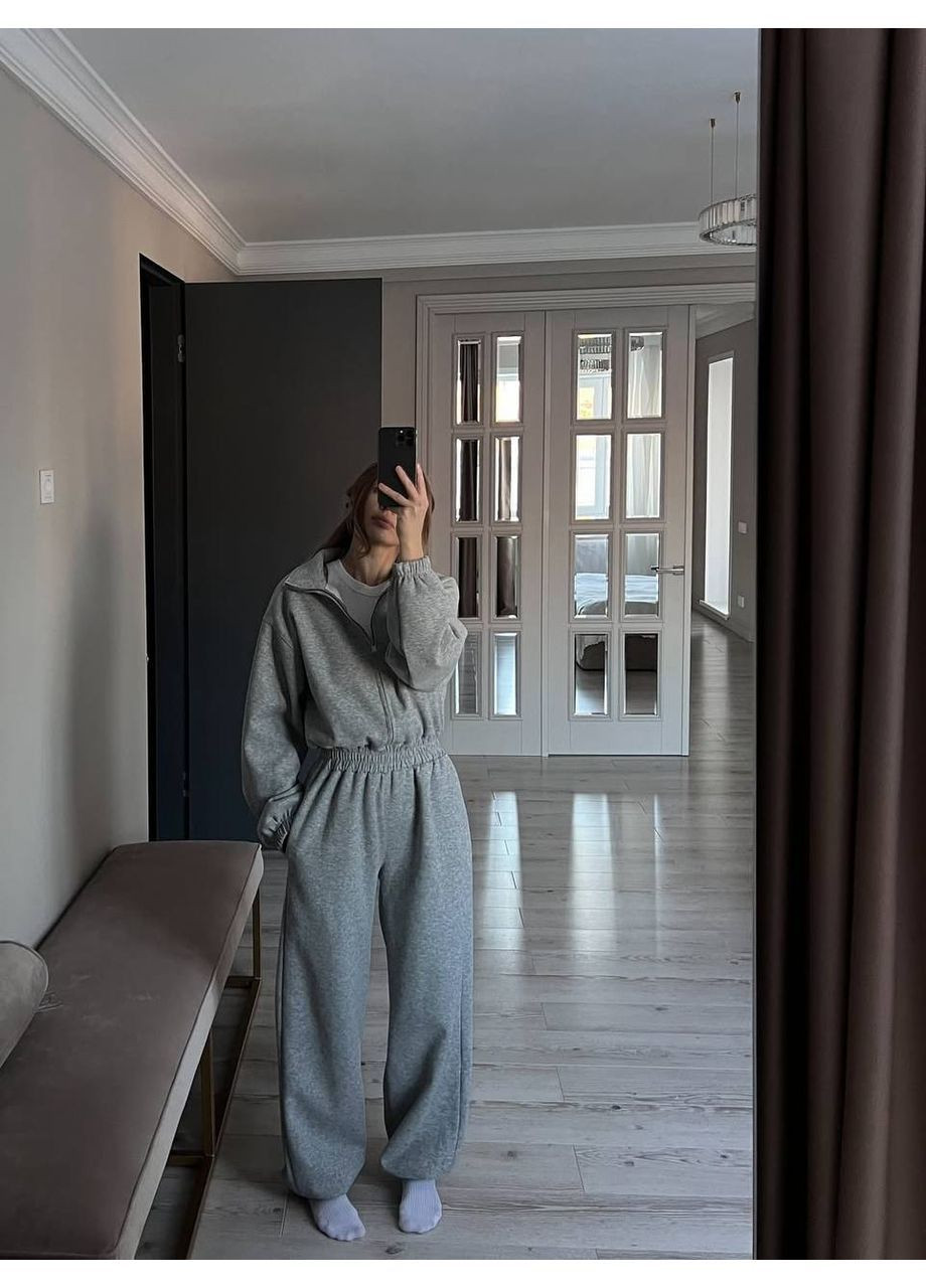 Теплый комбинезон на флисе Adelante комбинезон-брюки однотонный серый повседневный трехнитка с начесом