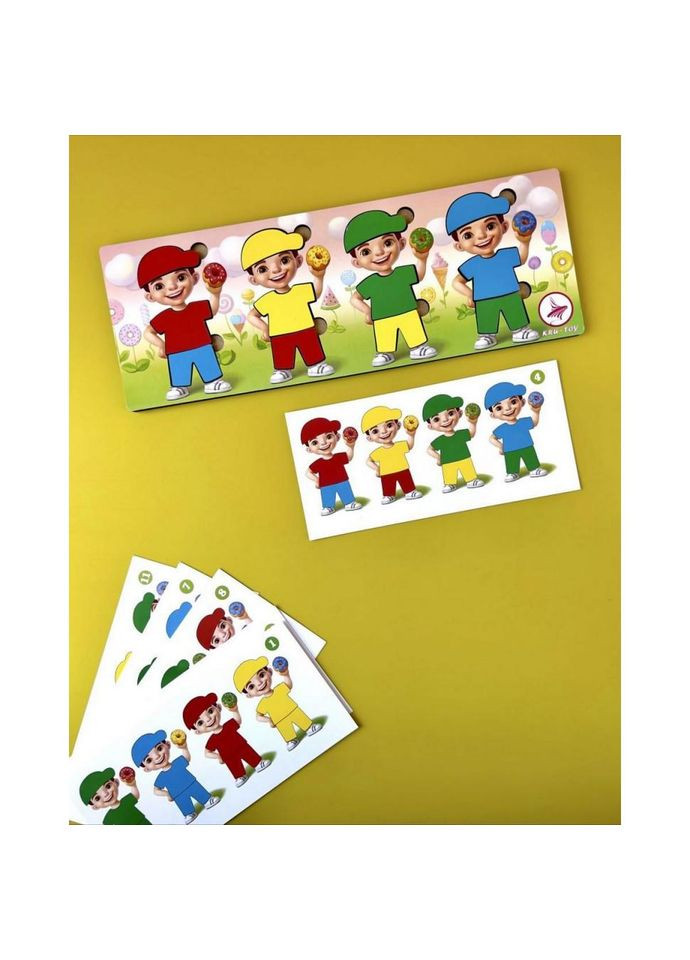 Деревянный пазл-сортер "Мальчики с пончиками" (ПСФ100) PSF100, 12 деталей и 12 карт Ubumblebees (372494803)