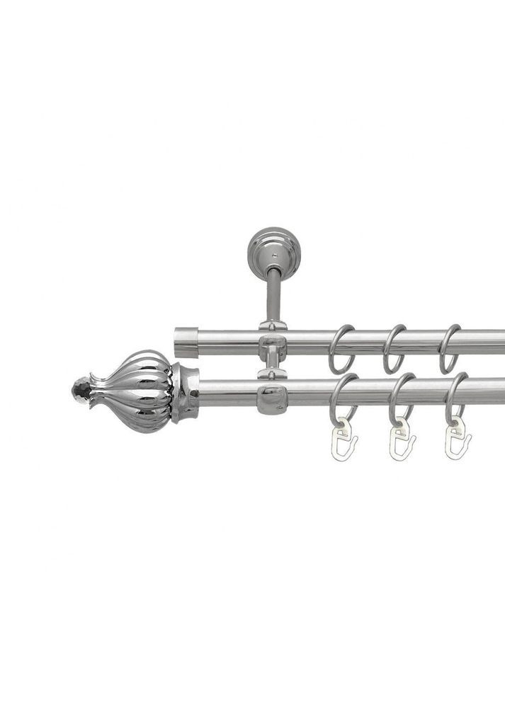 Карниз Таджа-Кристал металлический двухрядный открытый гладкая труба Хром 16\16 мм 300 см (7387780) ORVIT (300796635)