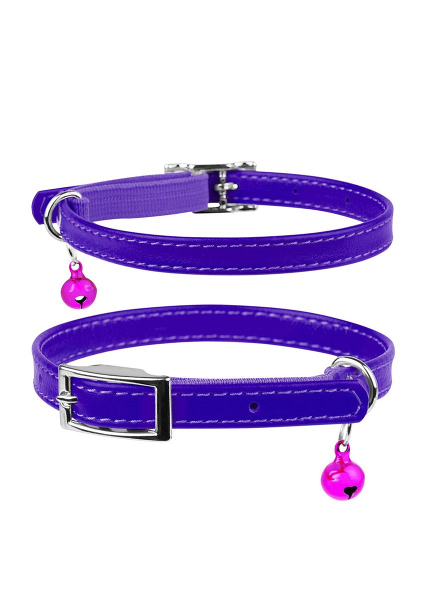 Ошейник для котов кожаный Glamour с QR паспортом, без украшений, XXS, Ш 9 мм, Дл 17-20 см фиолетовый WAUDOG (322736684)