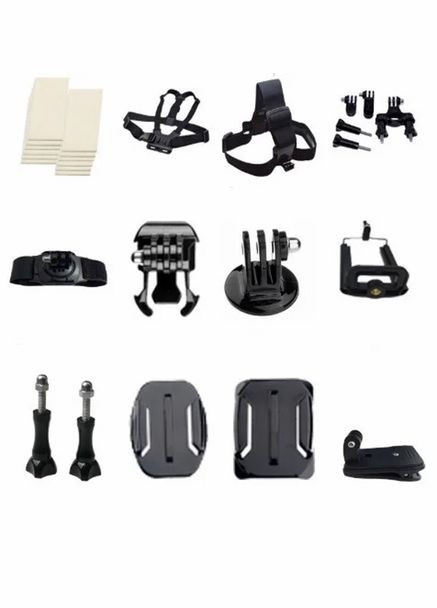 Набор Креплений для экшн камеры 21в1: Крепление на Голову, Грудь, Кисть, Шлем, Руль, Ручка-поплавок, Монопод, Присоска (5001457) Clefers (340820145)