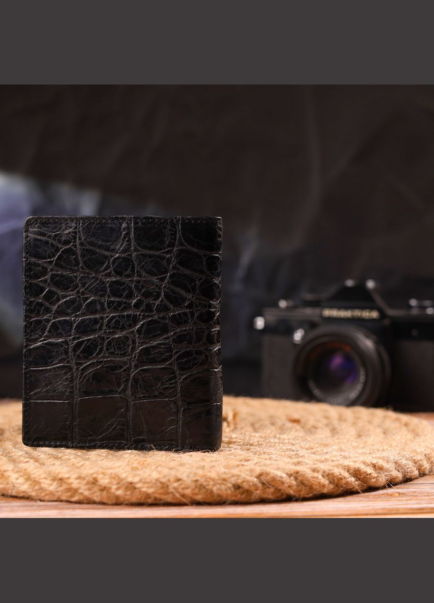 Чоловічий шкіряний портмоне з монетницею та тисненням під крокодила чорне (sku_21502) No Brand (327819392)