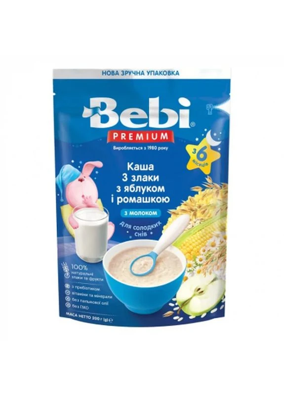 Детская каша Premium молочная 3 злака с яблоком и ромашкой +6 мес. 200 г (8606019654399) Bebi (397472215)