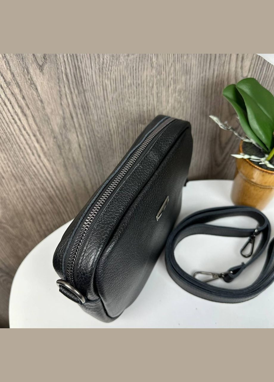 Кожаная мини сумочка на плечо с молнией, натуральная кожа черная (sku_1595Ч) No Brand (330576765)