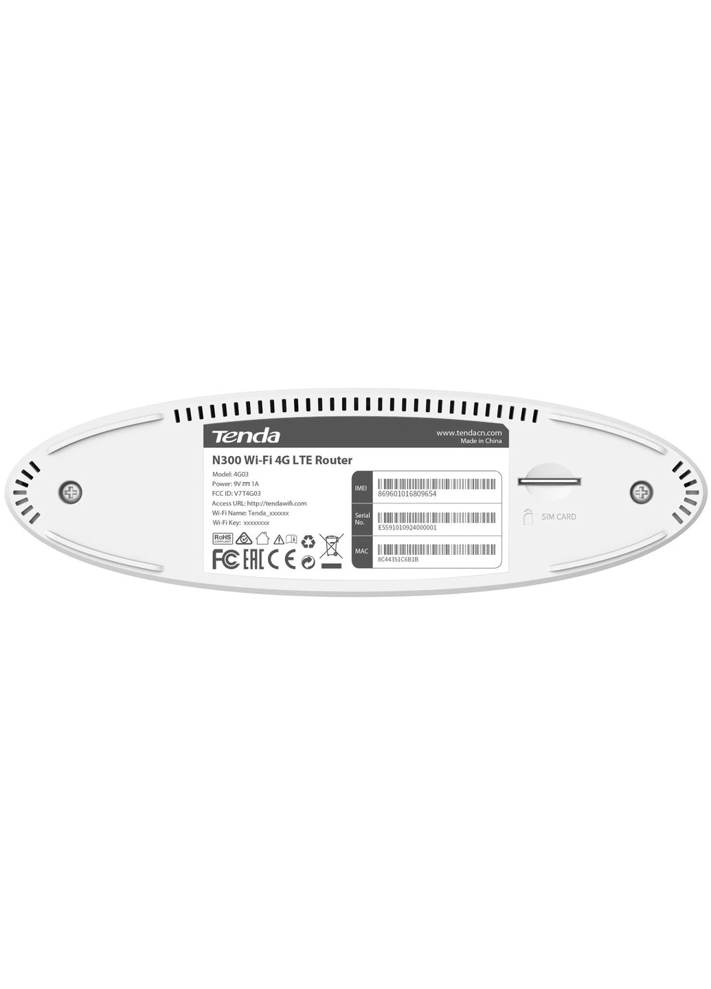 Маршрутизатор 4G03 N300, 4G/LTE, 1xFE LAN, 1xFE LAN/WAN Tenda (361311040)
