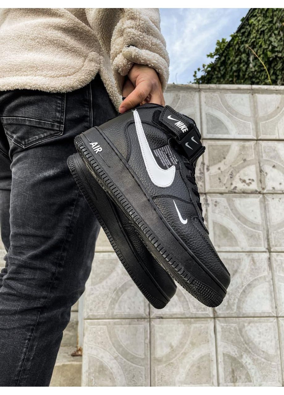 Черные зимние кроссовки мужские nike utiliti high winter black «white logo» найк No Brand